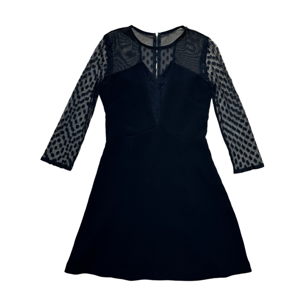 Sandro Black Mesh Lace Quarter Sleeves Mini Dress US L